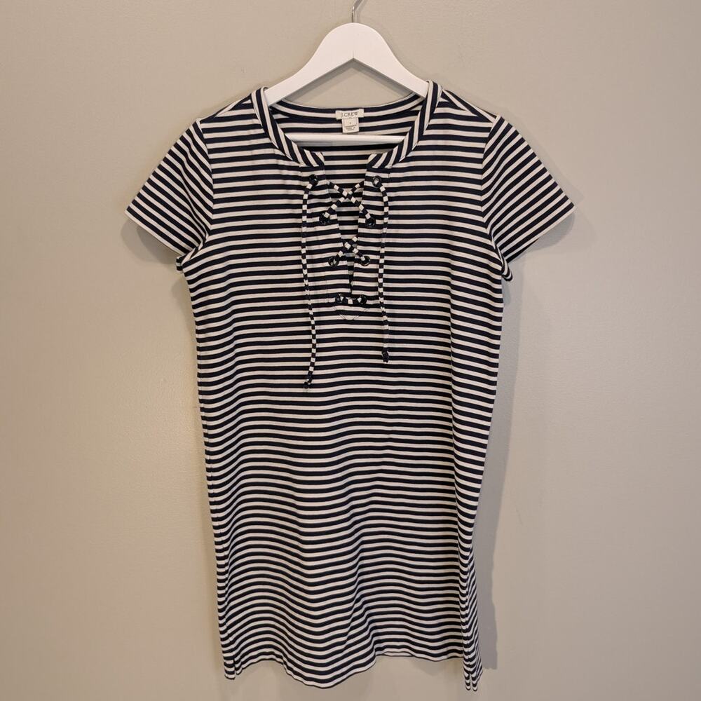 J. Crew Shift Dress NavyWhite Stripes Nautical Coastal Preppy Vacation - Size S